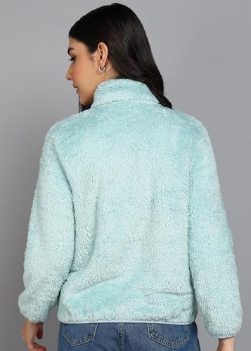 Image of Alan Jones Clothing Women's Fluffy Yarn Fleece Full-Zip Jacket | Soft Lightweight Warm Outerwear with Stand Collar & Piping at Hem & Cuffs