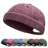 Tiakay Docker-Cap Herren Seemannsmütze Hafenmütze Basecap Tragbar Brimless Rolled Cuff Harbour Vintage Distressed-Baumwolle Mütze Ideal Für Angeln, Wandern Und Outdoor-Aktivitäten (Burgund)