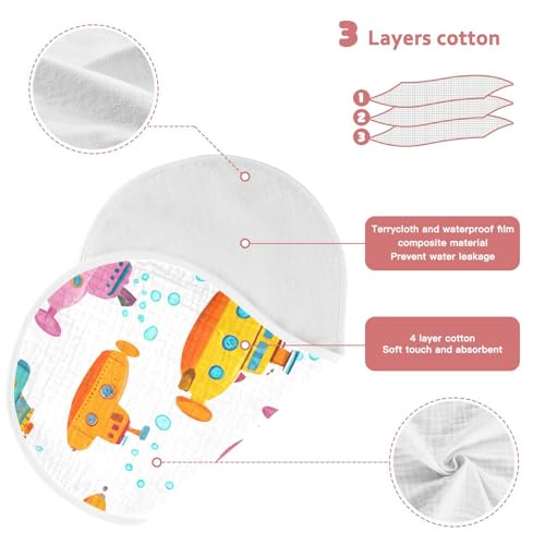 Bolaz Baby Burp Cloths 4 Pack,Submarine Pattern,Feeding Cloths Face Towel Super Absorbent Soft Cotton Burping Rags Feeding Bibs4