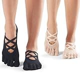 Toesox Elle Full Toe Multi Pack – Grip Non-Slip Toe Socks for Pilates Barre Yoga, Small, Black &...