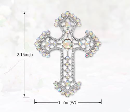 Image of Gyn&Joy Sparkle Crystal Rhinestones Holy Cross Brooch Pin Jewelry For Women Men