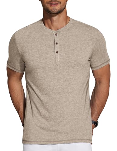 COOFANDY Men's Henley Shirts Short Sleeve Casual Basic Tee Summer Button Henley Soild T Shirts