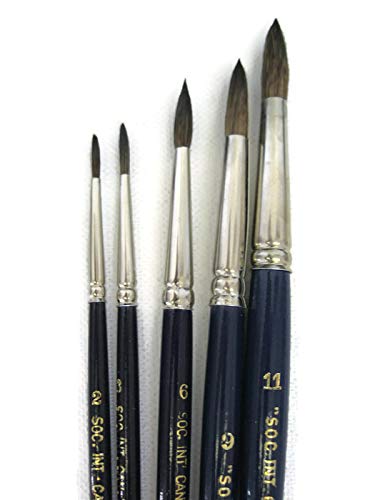 Set of 5pcs Artist Quality Brushes Round Mix Squirrel Hair Sizes #2-3-6-9-11 Made in Germany