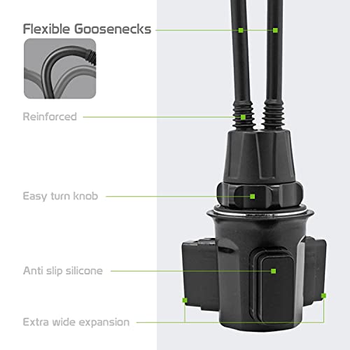 Phone Holder Mount For Car Cup Holder Slot – Flexible Gooseneck Mount With Dual Cradle Phone Holder And Tablet Holder - Hands Free Universal Fit All Black Color Adjustable Stand - Two Cradles #TOP6