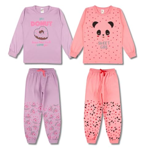 Kit 6 Peças Pijama Infantil Menina Manga Comprida Tamanho 1 ao 10 (BR, Numérico, 2, Regular)