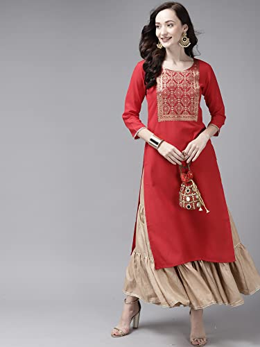 Image of INDO ERA Women's Polyester Straight Fit Solid Calf Length Straight Kurta(KT9RD3933)