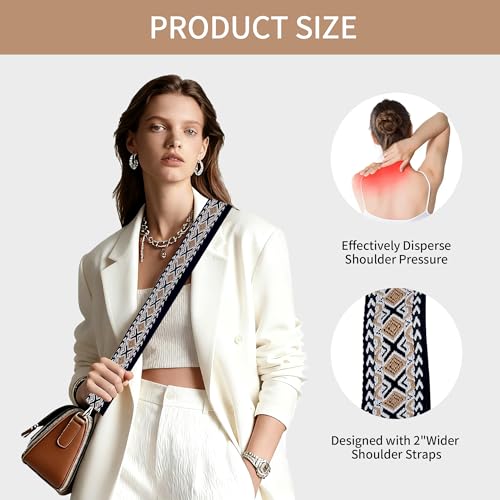 Image of Purse Strap, Adjustable Embroidery Flower 2 Inch Wide Purse Straps Replacement Crossbody for Women