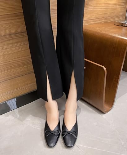 Women's Chunky Low Block Heels Bow Square Closed Toe Dress Shoes for Women Comfortable Casual Work Casual Slip-On Pumps Shoes