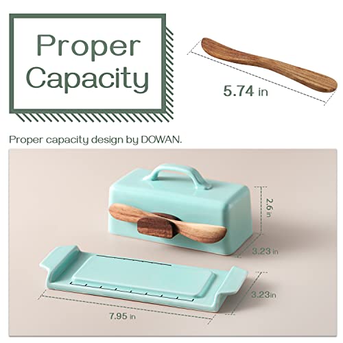 Dowan Butter Dish With Lid And Knife, Butter Dish With Cutting Measurements And Humanized Knife Handle For East West Coast Butter, Ceramic Butter Dish With Lid For Countertop, Turquoise #TOP1