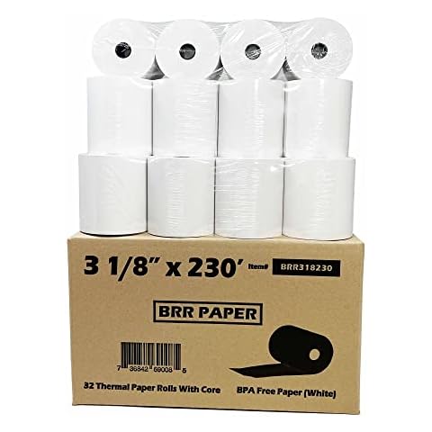 (32 Rolls) 3 1/8 x 230 Square POS Register Thermal Receipt Paper Rolls, TSP100, CT-S300, CT-S2000, M129B, M129C, M244A 109282 PMC05214 856348 Bpa Free - Nayelish Cover