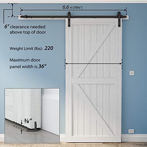 Genius Iron 6.6FT Single Barn Door Hardware, Classic Design Standard Track with Upgraded Nylon Bearings, for 36in-40in Wide Sliding Door Panel, Easy Installation, "Basic J"