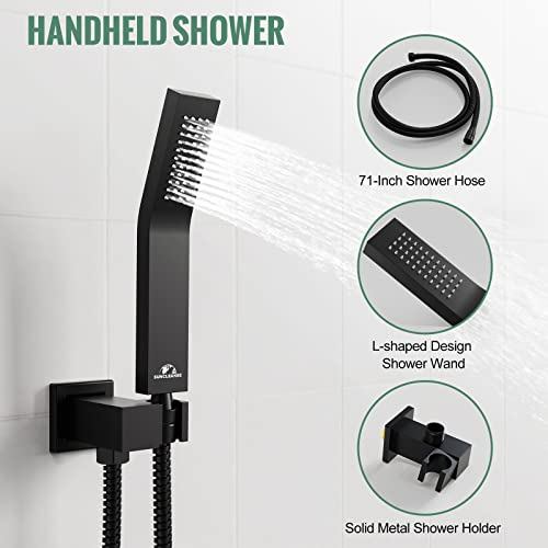 12 Inch Ceiling Mounted Shower System And 8 Inch Shower Faucet Set With Tub Spout, Matte Black #TOP5
