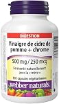 Webber Naturals Vinaigre de cidre de pomme avec chrome, 120 gélules, fermenté naturellement avec la mère, soutien digestif, sans sucre, végétalien