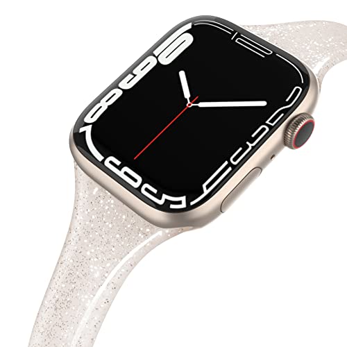 SWEES Compatible with Apple Watch Bands 46mm 42mm 44mm 45mm, Shiny Glitter Silicone Soft Slim Small...