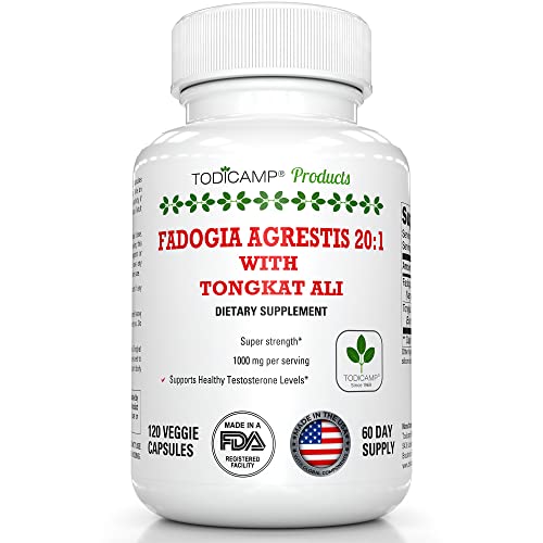Fadogia Agrestis 20:1 with Tongkat Ali 1000mg Complex by TODICAMP - Longjack Tongkat Ali Extract with Fadogia Agrestis 600mg Supplement - 60 Days Supply
