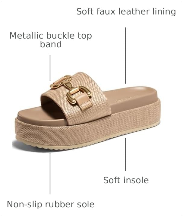 Image of Coutgo Womens Platform Sandals Raffia Espadrilles Metal Chain Slip on Open Toe Cute Beach Slide Sandals