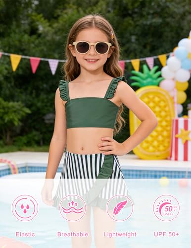 Image of ALISISTER Girls Swimsuit 3 Piece Bathing Suits Summer Bikini Tankini Sets with Cover Up Skirt for 4-12 Years