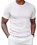 COOFANDY Mens Summer Shirts Ribbed Short Sleeve Casual Tee Crewneck Undershirts Knit Tshirt White