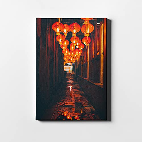 DesFoli Seitenstraße China Lampions Laternen Leinwand LH0687 Größe 100...