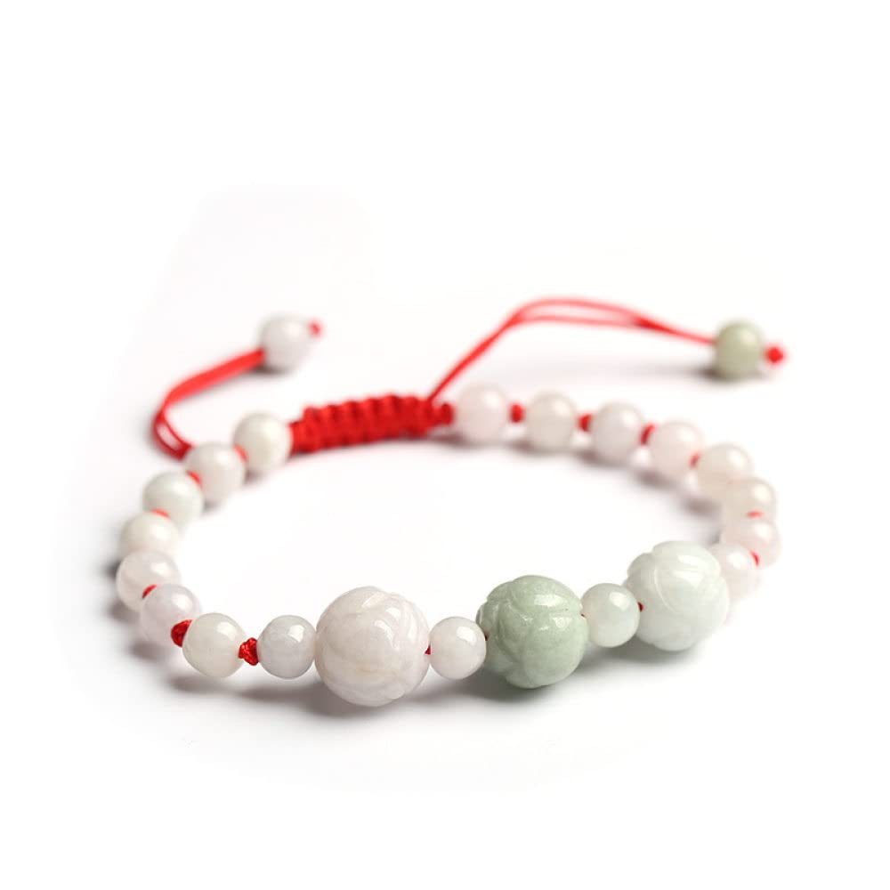 Bracciale intrecciato in corda rossa con giada naturale smeraldo Bracciale con tre rose e pietre preziose Bracciale dell'amicizia con ciondolo regolabile, regalo fortunato for donne e uomini