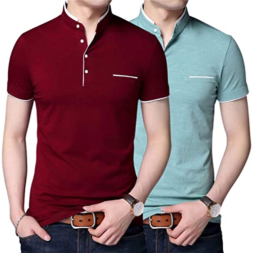 Image of Pixie Fashion Stylish and Handsome Mandarin Collar Half Sleeve T Shirt for Men Combo (Pack of 2)