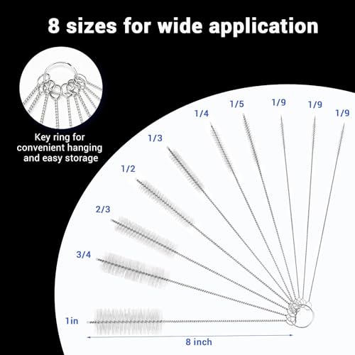 10Pcs White Long Straw Brush, Nylon Pipe Tube Cleaner 8-ihch 10 Different Diameters Set, Long Straw Brush for Sippy Cup, Brush Drinking Straw Cleaning Brush,Brushes,Cleaning Tools - Thumbnail 5