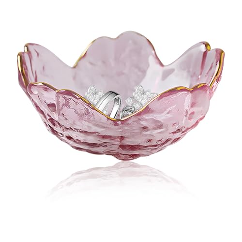 HINGTAI Joyas de vidrio pequeños platos para mujeres soporte para platos de joyería de flores, plato de joyería para anillos, llaves, regalo