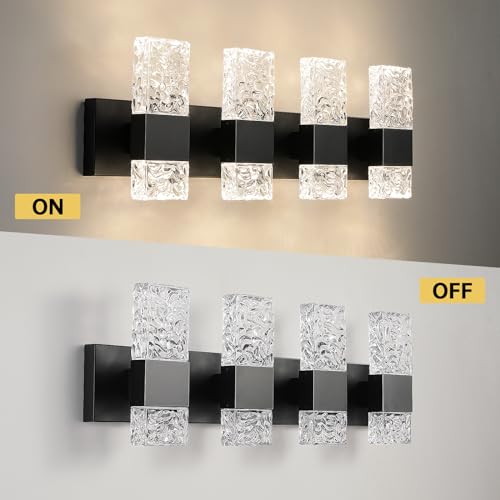 Image of Epinl Black Bathroom Vanity Light Fixtures Bathroom Light Fixtures Over Mirror 4-Light 4000K LED Crystal Wall Sconces Modern 40W Brushed Hardwired Wall Lights for Bathroom Bedroom Living Room