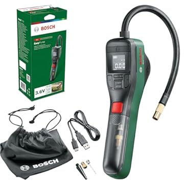 Bosch Minipompa elettrica EasyPump (Batteria da 3,0 Ah, 3,6 V, Funzione Autostop, 150 PSI, 10,3 Bar, LED, Ricaricabile Tramite Cavo USB-C, in Confezione di Cartone)