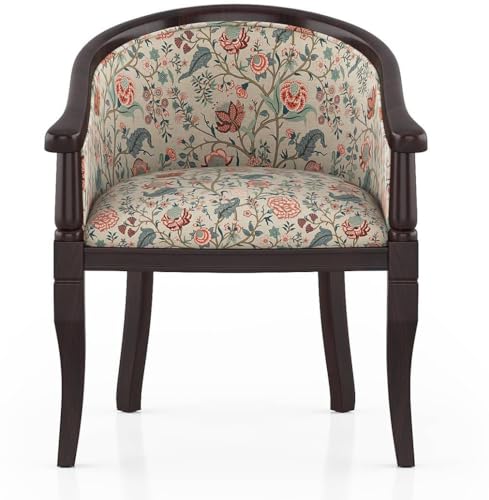 Image of Solid Sheesham Wood Chair Single Seater Sofa Chair for Living Room, Bedroom, Outdoor & Indoor - Walnut & Calico Floral