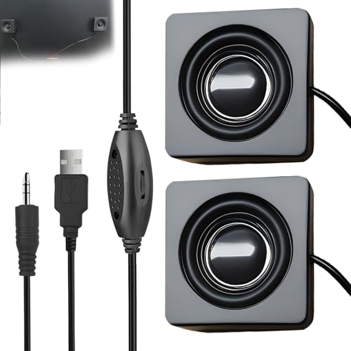 LEKEFETO Mini Altavoz USB Portátil para Ordenador de PC, Monitor de Escritorio Con Entrada TRS 3,5 mm, Estéreo, Adhesivo
