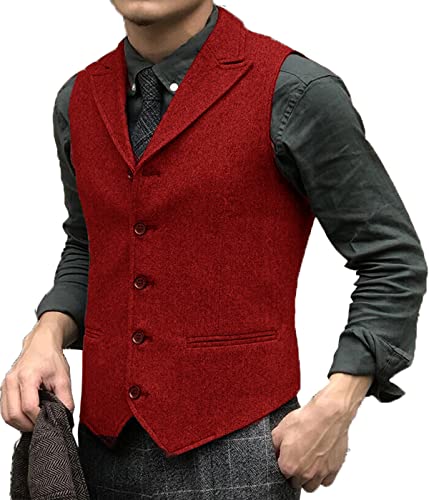 Mens Tweed Vest Tuxedo Wool Herringbone Suit Waistcoat Leisure Groomsmen