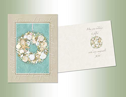 18 Christmas Cards and Envelopes, Starfish Wreath