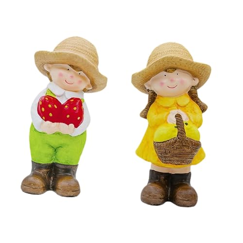 2 figurines de jardin garçon et fille modernes créatives