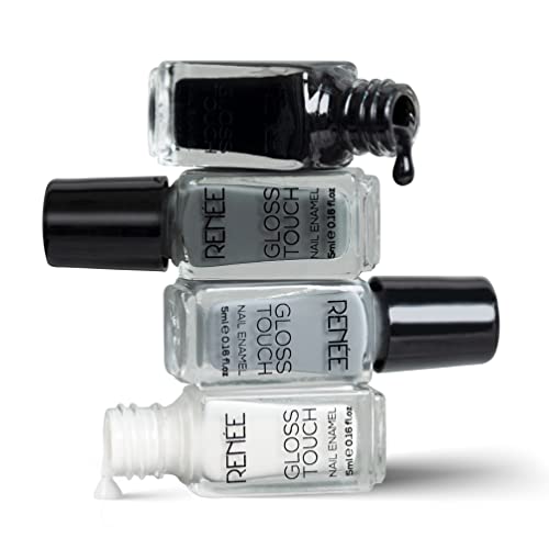 RENEE Gloss Touch Nail Paint Set of 4, Quick Drying Nail Polish, Glossy Gel Finish Nail Kit, Highly Pigmented & Long Lasting Enamel, Chip Resistance 5ml Each Gift Set for Women N01 Classic Monochrome