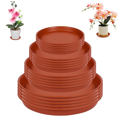 Dulynva Lot de 20 Soucoupe Pot Fleur Plastique Coupelle Pot de Fleur Soucoupes pour Pots de Fleurs 21cm/17cm/15cm/11cm Dessous Pot de Fleur Soucoupe Rondes pour Intérieur, Extérieur, Jardin (Rouge)