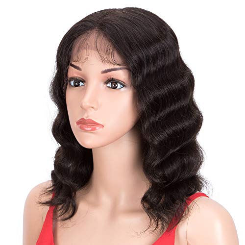 DÉBUT Lace Front Wigs Human Hair Wigs Loose Body 10A Brazilian Virgin Remy Hair Lace Parting 180% Density Natural Black (Middle Parting, 14 inches)