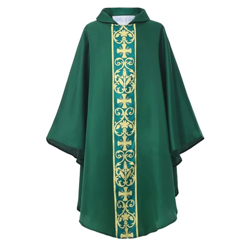 CAMDOM カトリック プリースト チャズブル 教会 儀式 マスベストメント ローブ, グリーン, One Size