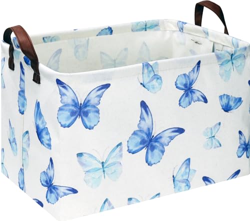 Image of NTAOHAMPER Rectangular Blue Butterfly Storage Basket,baptism basket for favors,Collapsible Gift Basket with Handles,Kids Toys /Books Box(Blue Butterfly)