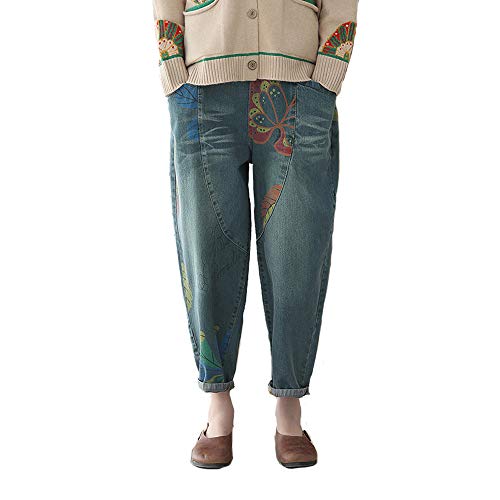 Sarouel denim court femmes BaronHong en jean loose vintage floral