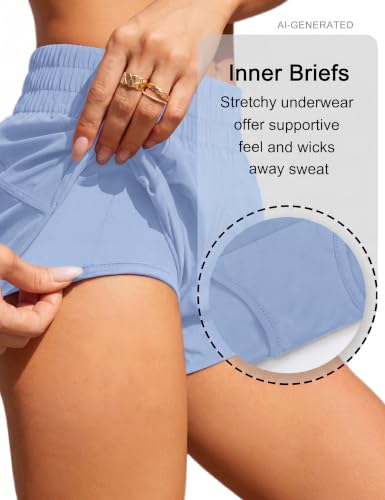 Image of BMJL Women's Athletic Shorts Running Workout Shorts Gym High Waisted Summer Short with Waistband Pocket | built-in liner,thick elastic waistband,split side,comfy fabric,zipper pocket,longer back,workout,athletic,curved back line