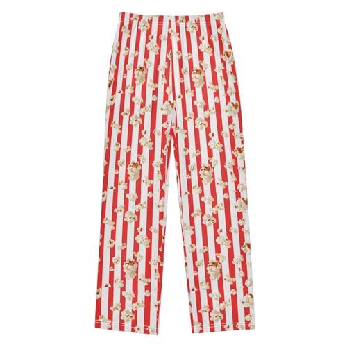 ALAZA Popcorn Cartoon Striped Pajama Pants Long Sleep Pant Pajama Bottoms Elastic Waist with Pockets