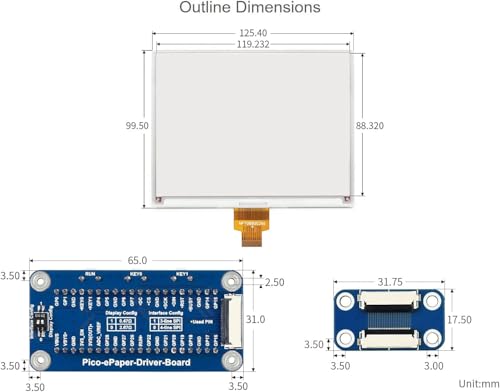 Image of 5.83inch E-Paper E-Ink Display Module (B) for Raspberry Pi Pico, 648x480 Resolution Screen Red /Black /White Monitor with SPI Interface Supports Raspberry Pi /Jetson Nano /STM32