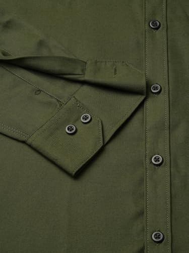 Image of TB Trybuy.in Men's Classic Button-Down Shirt, Olive Army Green, Long Sleeve, Regular Fit, Casual,Business & Formal Wear