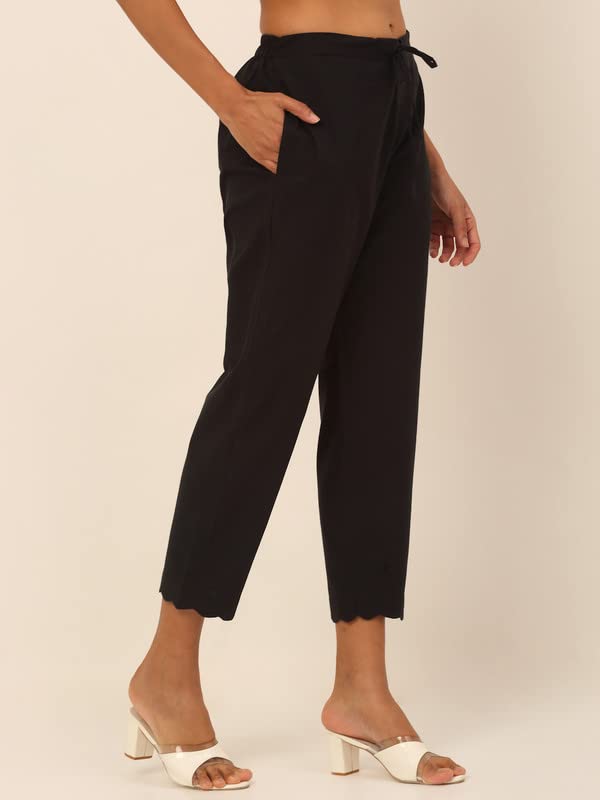 Image of Cotton Cutwork Knitted Palazzos for Women /Girls /Ladies | Elasticated Waistband | All Day Comfort | Black