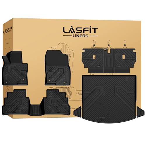 LASFIT Floor Mats & Backrest Mats & Trunk Mat for Mazda CX5 2017-2025 All Weather TPE Custom Fit Floor Liners Car Mats Accessories Include 1st & 2nd Row & Seatback & Cargo Mats Black