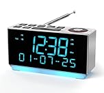 iTOMA DAB+＆FM Radio, 40 Presets, Bluetooth, Earphone, Snooze, Sleep Timer, 2 Charging Port, Dimmable, Temperature & Humidity, LED Display Alarm Clock for Bedroom