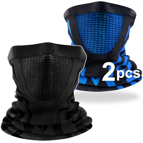 ENONEO Calentador de Cuello Mascarilla Moto para Hombre Mujer Alta Elasticidad Braga Cuello Ciclismo Termica Transpirable Pasamontañas Esqui Bandana Cuello para Running Bicicleta (Negro + Azul)