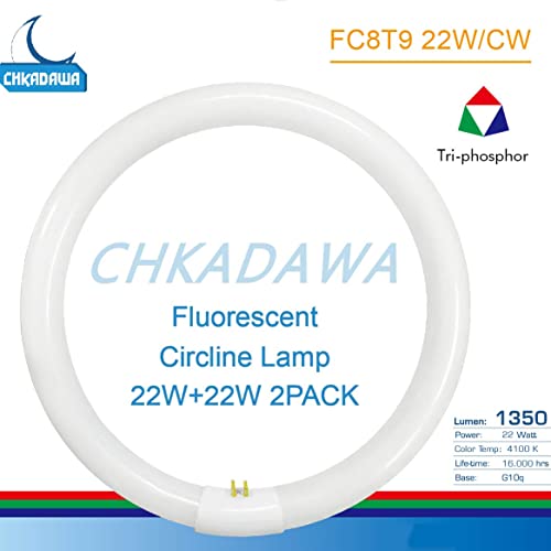 Chkadawa Fc8T9/Cw Circular Fluorescent Light Bulb, 8 Inch Circline T9 22W Lamp Tube Replacement For Round Ceiling Fixture, Ring Cool White Bulb 4100K 1350 Lumens, G10Q 4 Pin Base, 2 Pack #TOP1