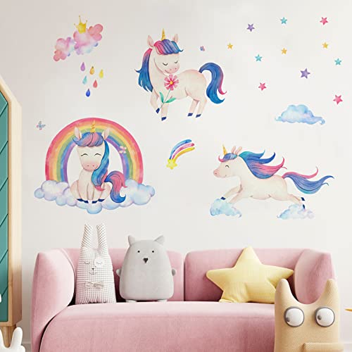 Unicorn Wall Decals, Peel and Stick Unicorn Rainbow Vinyl Wall Stickers Removable Decals for Girls Bedroom Kids Room Nursery, Unicorn Wall Art Home Decorations Party Supplies